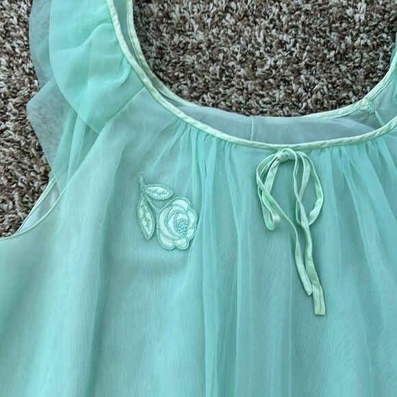 Vtg Gossard Artemis Green Floral Chiffon Nightgown - Picture 8 of 12